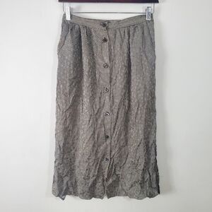 Vintage 100% Silk Skirt Hong Kong  Button-Up Size 10